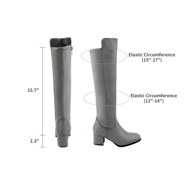 Chunky Knee High Stretch Boots - LIGHT GREY - 3